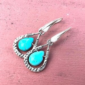 Natural Turquoise Earrings Sterling Silver, December Birthstone 11th Anniversary